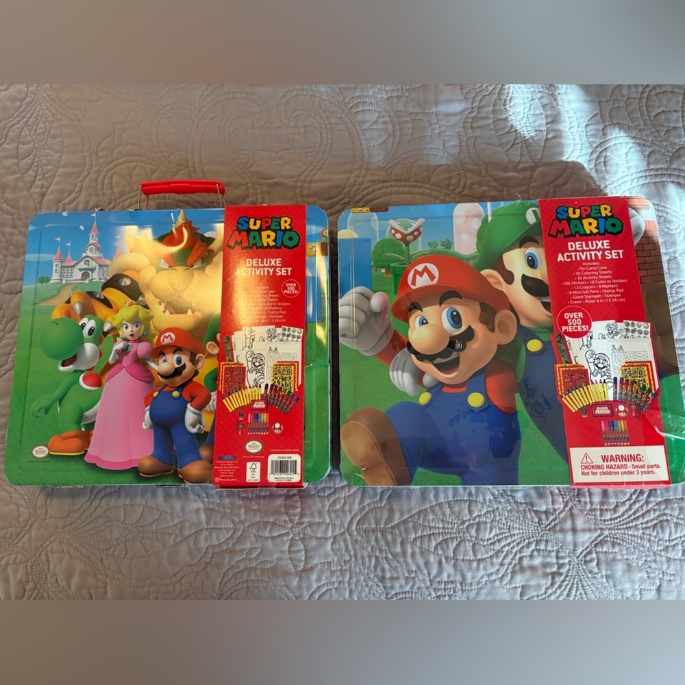 Set of 2 Super Mario deluxe Activity sets in collectible tin boxes New U GET 2